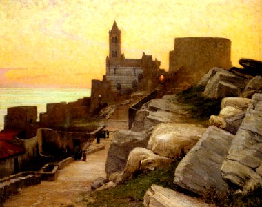 Alexander Mann - Mediterranean Village at Sunset