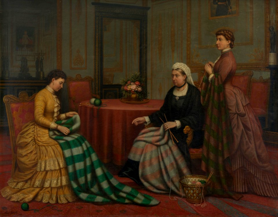 Alexander Melville (active 1846-86) - Queen Victoria, Princess Helena and Princess Beatrice Knitting Quilts for the Royal Victoria Hospital, Netley. - RCIN 406260 - Royal Collection