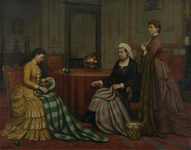 Alexander Melville (active 1846-86) - Queen Victoria, Princess Helena and Princess Beatrice Knitting Quilts for the Royal Victoria Hospital, Netley. - RCIN 406260 - Royal Collection