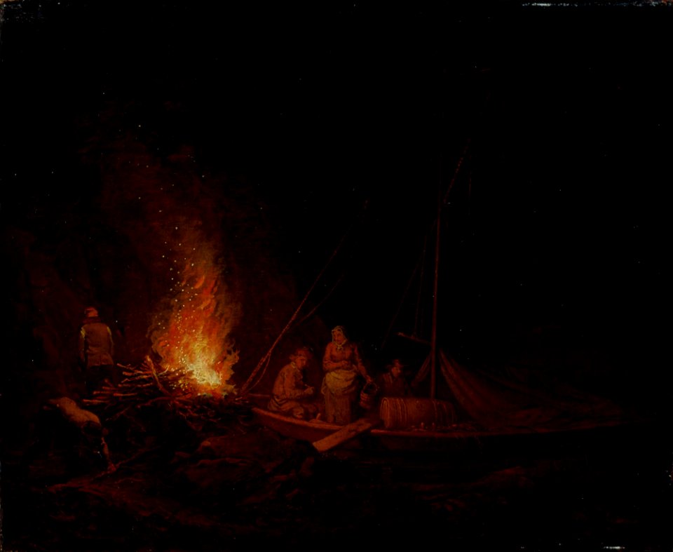 Alexander Lauréus - Nuotiota sytyttäviä kalastajia - A I 6 - Finnish National Gallery