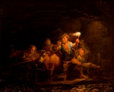 Alexander Laureus Lautta, jossa on lukuisia matkustajia ja karjaa 1808