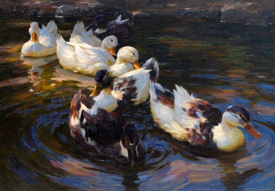 Alexander Koester Enten in Morgensonne (Enten in blauem Wasser) 1904