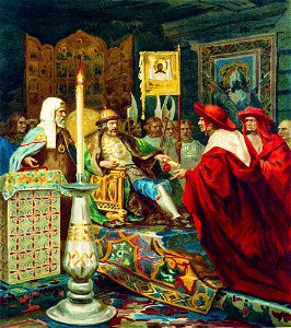 Alexander Nevskiy receiving papal legates by Siemiradzki (litography). Free illustration for personal and commercial use.