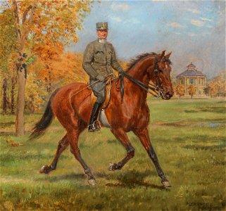 Alexander Pock Soldat zu Pferd vor dem Lusthaus im Prater
