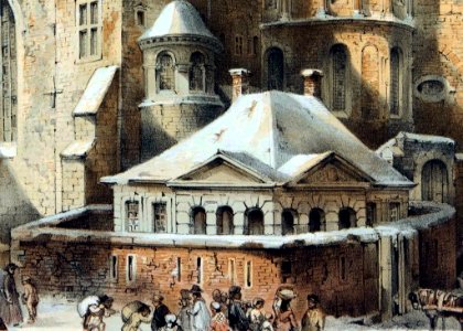 Alexander Schaepkens, detail OLV-kerk en wachthuis OLV-poort, Maastricht, ca 1850