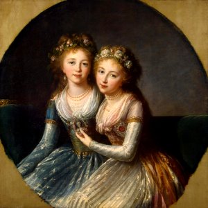Alexandra and Elena Pavlovna of Russia by E.Vigee-Lebrun (1796, Hermitage). Free illustration for personal and commercial use.