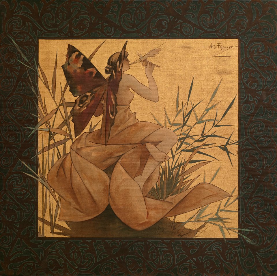 Alexandre de Riquer - Composition with winged nymph blowing amongst reeds - Google Art Project