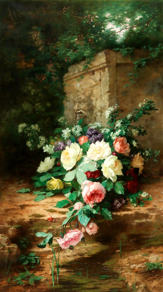 Alexandre Gamba de Preydour - Flowers by an ancient fountain