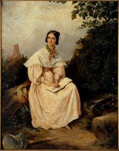 Alexandre Colin - Héloïse Colin dessinant dans la campagne nîmoise - P2582 - Musée Carnavalet