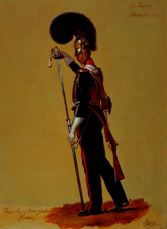 Alexandre-Jean Dubois Drahonet (1791-1834) - Private Samuel Bowden (b. 1801), Royal Horse Guards - RCIN 407022 - Royal Collection