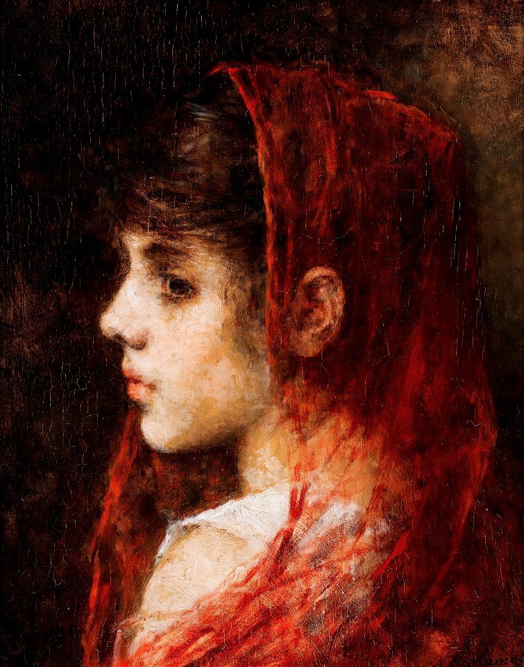 Alexei Harlamov - Portrait of a young girl with a red veil
