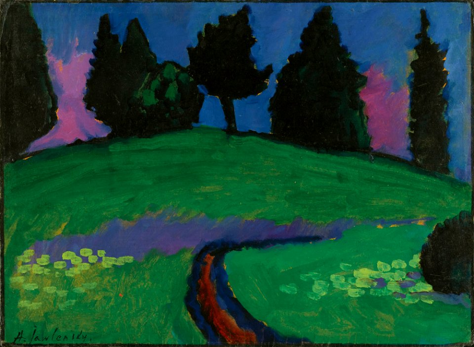 Alexej von Jawlensky - Dunkle Bäume über grünem Hang