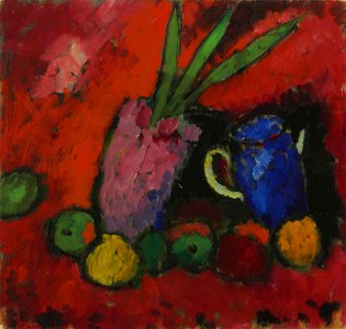 Alexej von Jawlensky - Stilleben mit Hyazinthe, blauem Krug und Äpfeln (ca.1912)