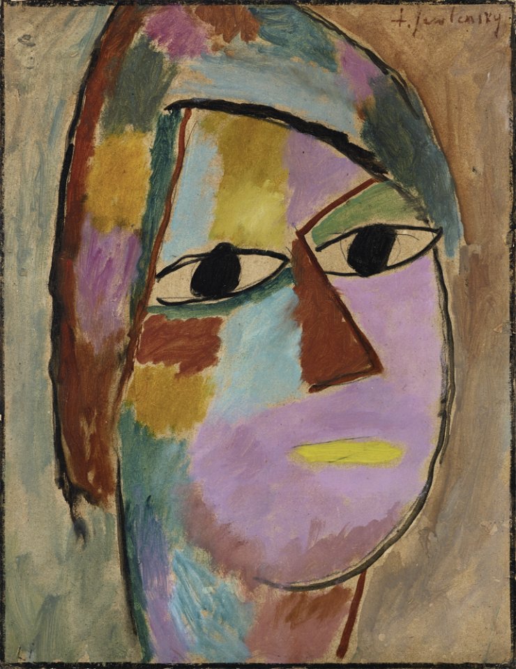 Alexej von Jawlensky - Mystischer Kopf, Frauenkopf-gelber Mund (1917)