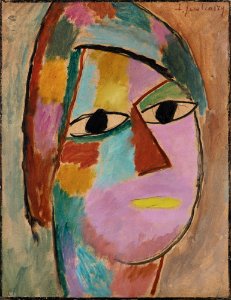 Alexej von Jawlensky - Mystischer Kopf, Frauenkopf-gelber Mund (1917)