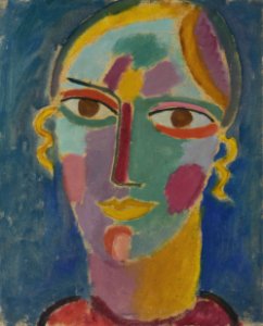 Alexej von Jawlensky - Mystischer Kopf, Frauenkopf auf blauem Grund
