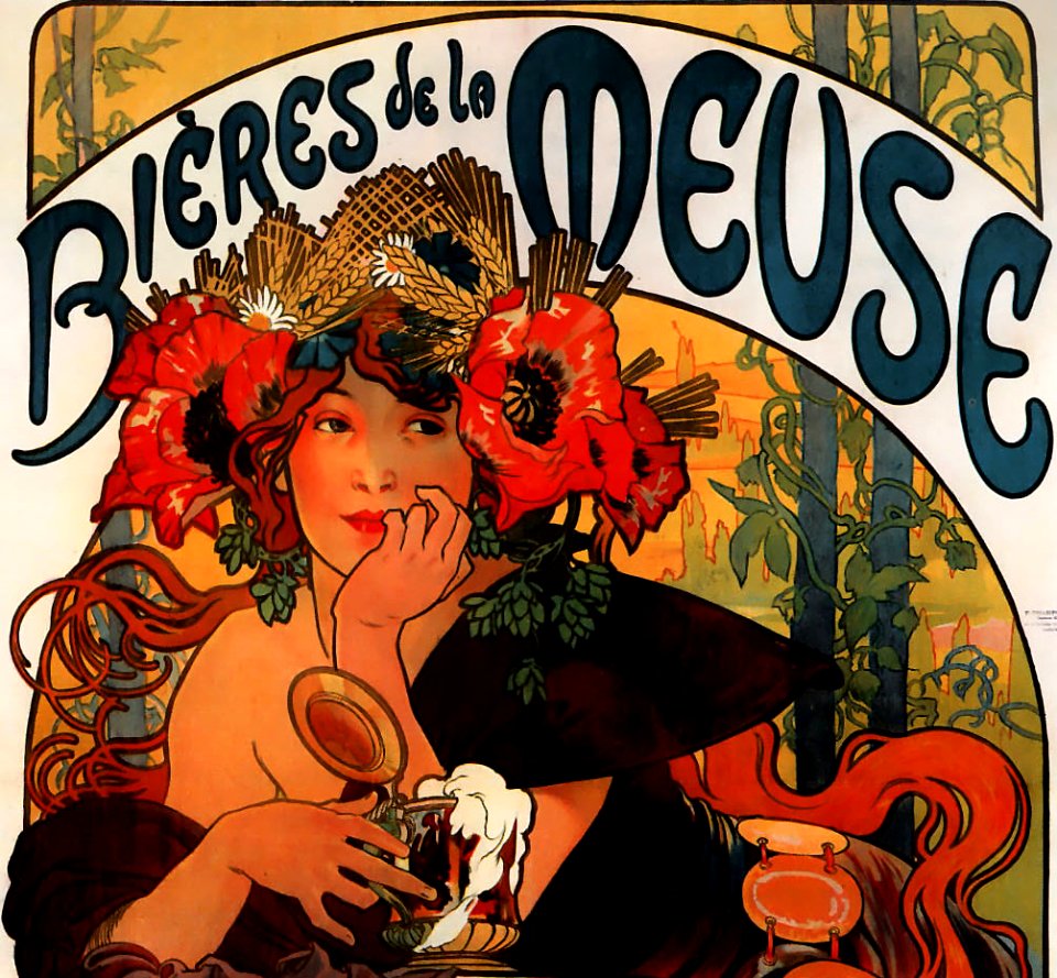 Alfons Mucha - 1897 - Bières de la Meuse (cropped). Free illustration for personal and commercial use.