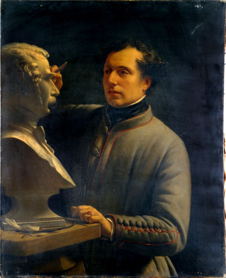 Alexis-Joseph Perignon - Jean-Pierre Dantan (1800-1869), sculpteur, modelant le buste de Pérignon, en 1848 - P940 - Musée Carnavalet