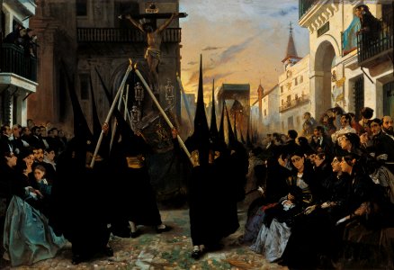 Alfred Dehodencq A Confraternity in Procession along Calle Génova