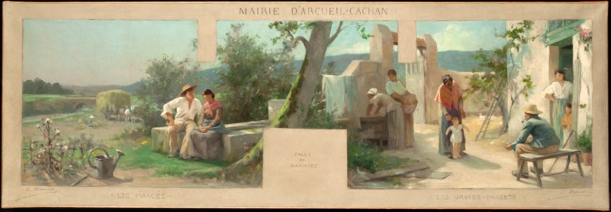 Alfred Henri Bramtot - Esquisse pour la mairie d'Arcueil-Cachan , les fiancés, les grands-parents - PPP4598 - Musée des Beaux-Arts de la ville de Paris