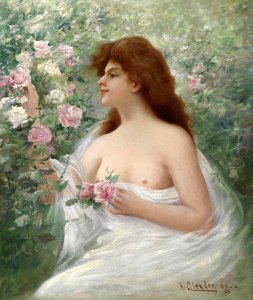 Alfred Glendening jun Junge Frau Rosen pflückend