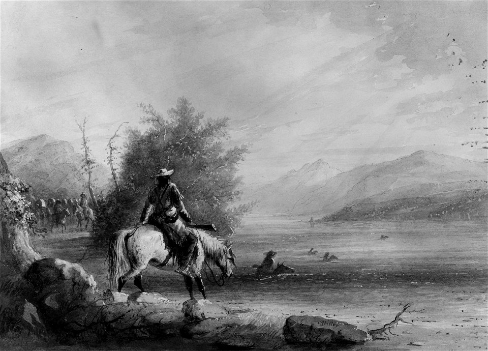 Alfred Jacob Miller - Caravan - Trappers Crossing the River &c - Walters 371940123