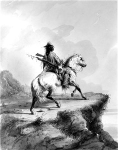 Alfred Jacob Miller - Crow Indian on the Lookout - Walters 3719405. Free illustration for personal and commercial use.