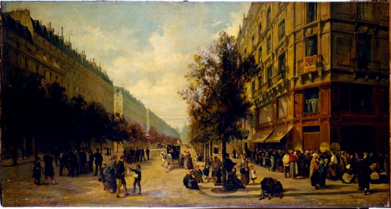 Alfred Decaen - Queue à la porte d'une épicerie (angle de la rue Réaumur et du boulevard Sébastopol) en novembre 1870 - P1227 - Musée Carnavalet