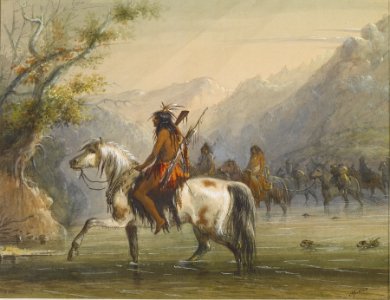 Alfred Jacob Miller - Shoshonee -sic- Indians - Fording a River - Walters 371940128. Free illustration for personal and commercial use.