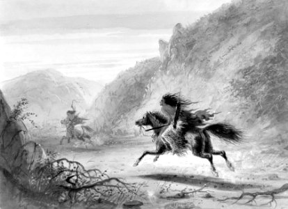 Alfred Jacob Miller - Snake Indian Pursuing Crow Horse Thief - Walters 371940145. Free illustration for personal and commercial use.