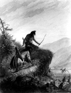 Alfred Jacob Miller - Snake Indians Shooting Elk - Walters 37194016. Free illustration for personal and commercial use.