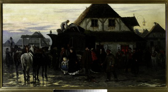 Alfred Kowalski Wierusz - Arrival of a post chaise in a country town - 35507 MNW - National Museum in Warsaw