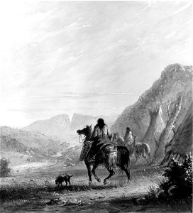 Alfred Jacob Miller - Indian Women on Horseback in the Vicinity of the Cut Rocks - Walters 3719409. Free illustration for personal and commercial use.