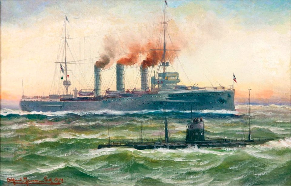 Alfred Jensen Kriegsschiff und U-Boot auf See 1914
