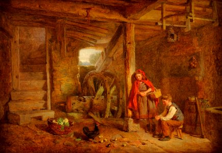 Alfred Provis Children with chicken and chicks 1872. Free illustration for personal and commercial use.