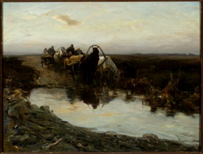 Alfred Kowalski Wierusz - Peasant carts in front of a puddle - MP 4855 - National Museum in Warsaw