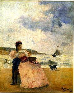 Alfred Stevens Dame am Strand. Free illustration for personal and commercial use.