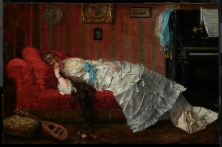 Alfred Stevens - Young Woman Resting in a Music Room - 1970.76 - Museum of Fine Arts. Free illustration for personal and commercial use.