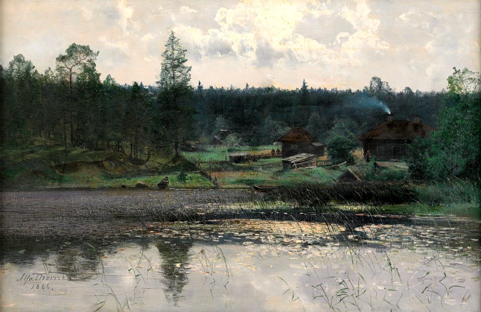 Alfred Thörne-Insjölandskap med gård