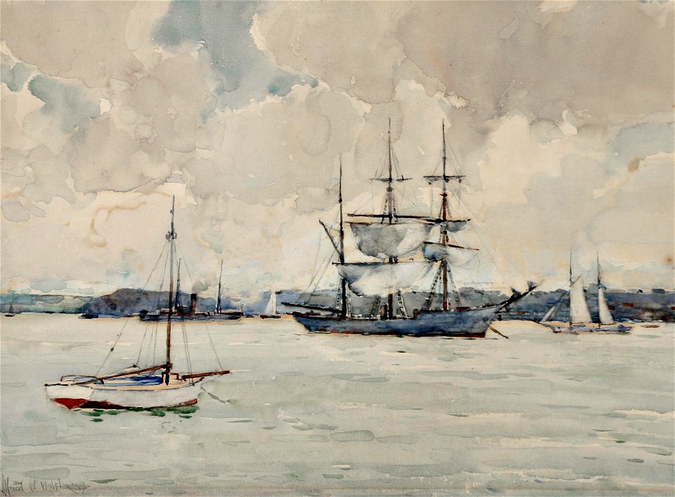 Alfred Walsh - Ships Auckland Harbour, 1913 - Sarjeant Gallery