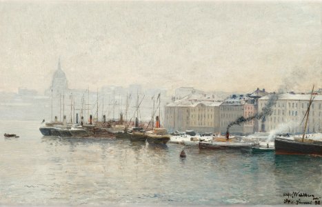 Alfred Wahlberg-Vintervy över Skeppsbron, Stockholm
