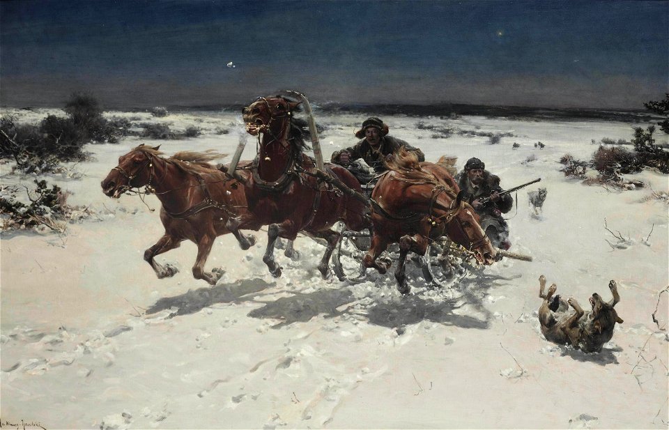 Alfred Wierusz-Kowalski - Trojka ścigana przez wilki (2)