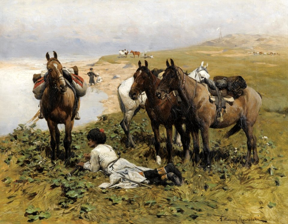 Alfred Wierusz-Kowalski - Odpoczynek jeźdźców kaukaskich