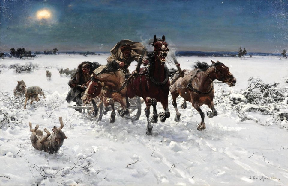 Alfred Wierusz-Kowalski - Trojka ścigana przez wilki (3)
