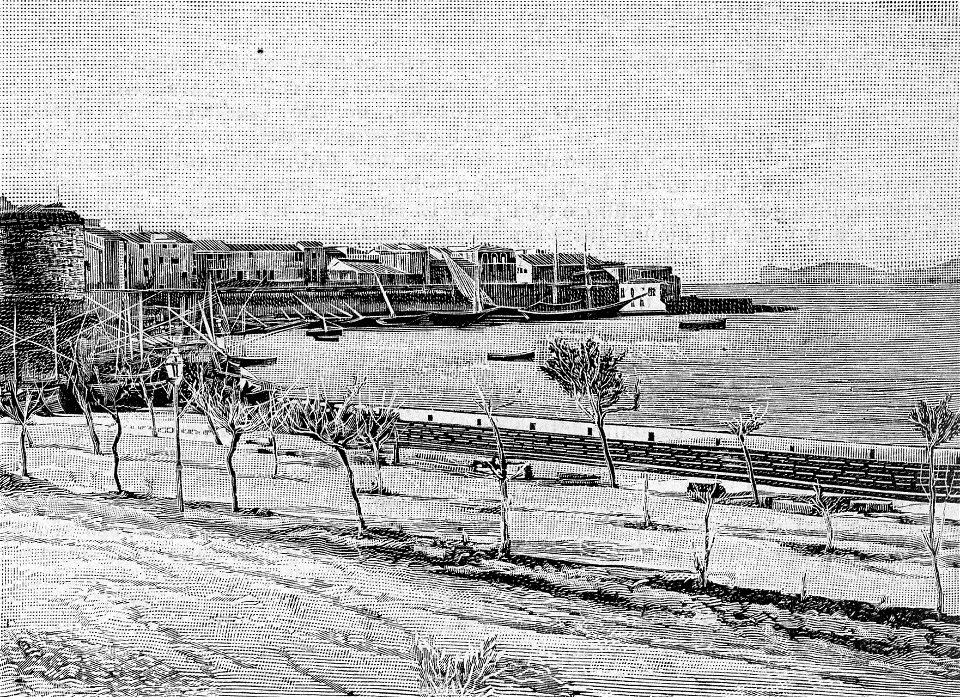 Alghero – Viale alla stazione ferroviaria (xilografia)