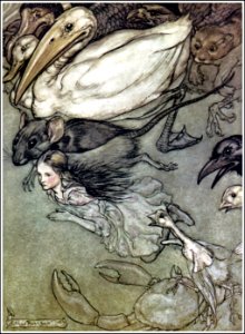 Alice in Wonderland by Arthur Rackham - 02 - The Pool of Tears. Free illustration for personal and commercial use.