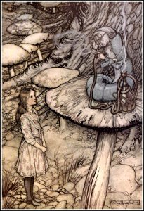 Alice in Wonderland by Arthur Rackham - 05 - Advice from a Caterpillar. Free illustration for personal and commercial use.
