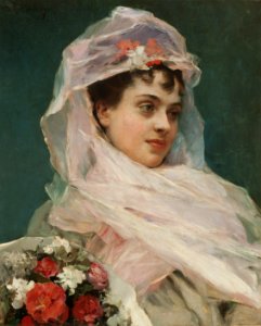 Aline Masson con tocado de gasa - Raimundo Madrazo