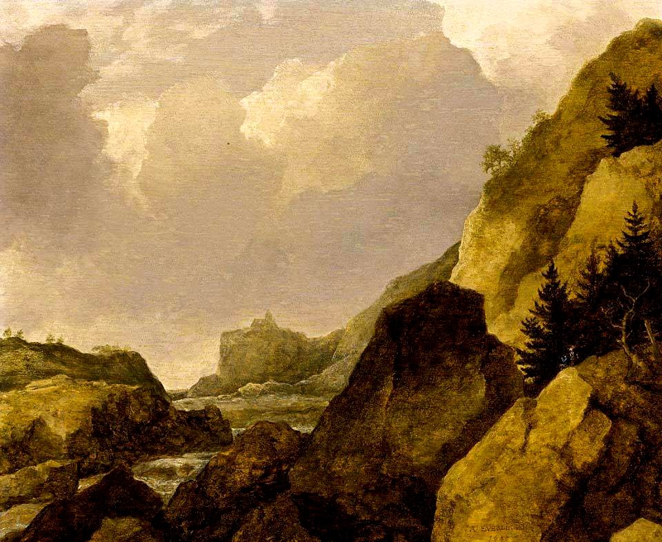 Allaert van Everdingen - Scandinavian Rocky River Landscape - WGA7561