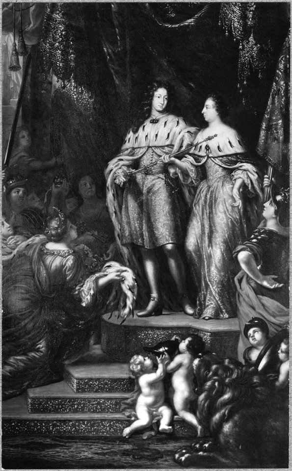 Allegori över hur konung Karl XI mottager regeringen av sin moder Hedvig Eleonora - Nationalmuseum - 174868